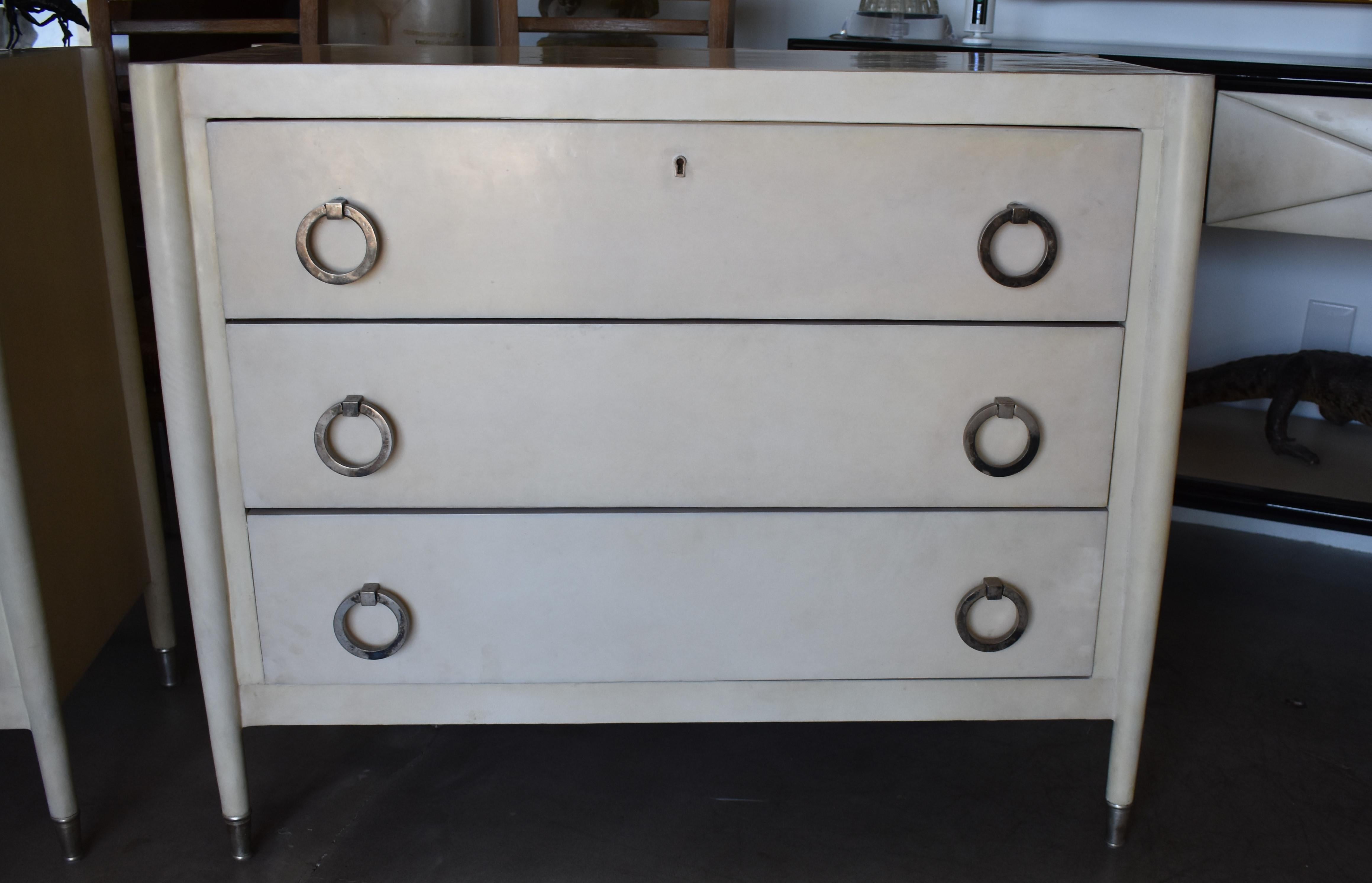American Pair of Parchment Chest of Drawers