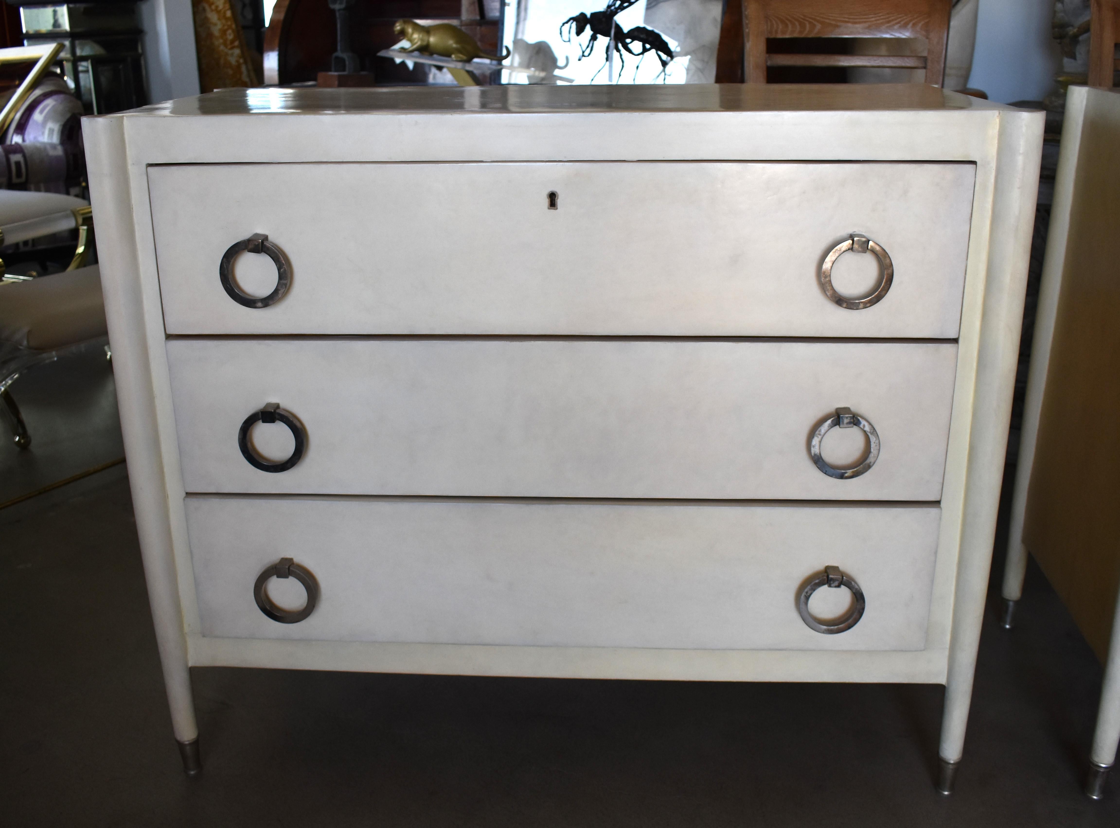 Pair of Parchment Chest of Drawers In Good Condition In Cathedral City, CA