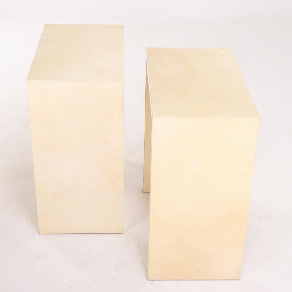 Mid-Century Modern Pair of parchment covered tables in manner of Jean-Michel Frank. Contemporary.