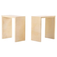 Pair of parchment covered tables in manner of Jean-Michel Frank. Contemporary.