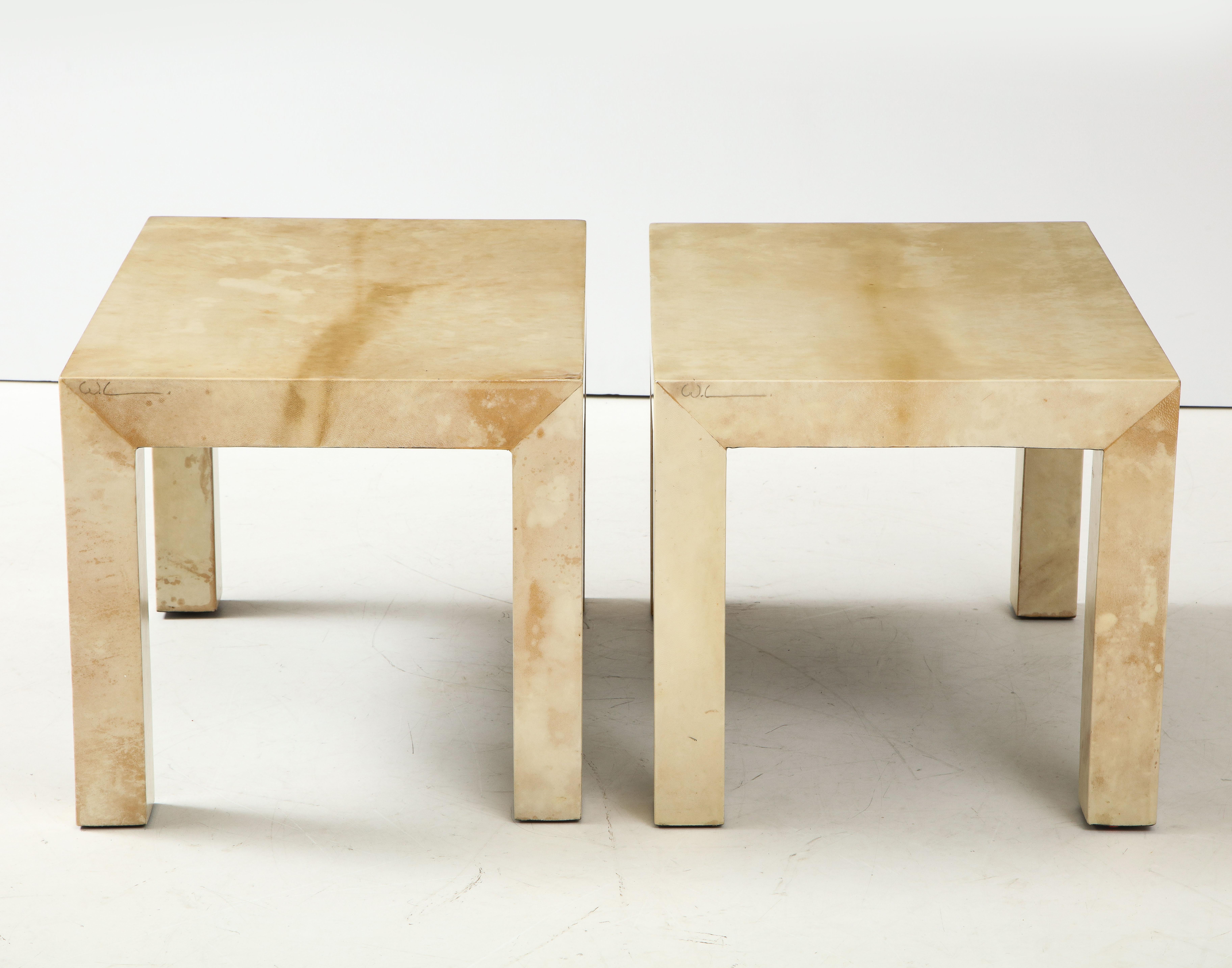 Pair of Parchment End Tables, France, 1960-70’s, Signed 6