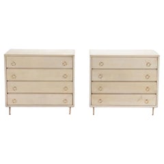 Pair of Parchment Four Drawer Chests