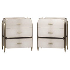 Pair of Parchment Night Stands with Brass Accents by Kifu Paris