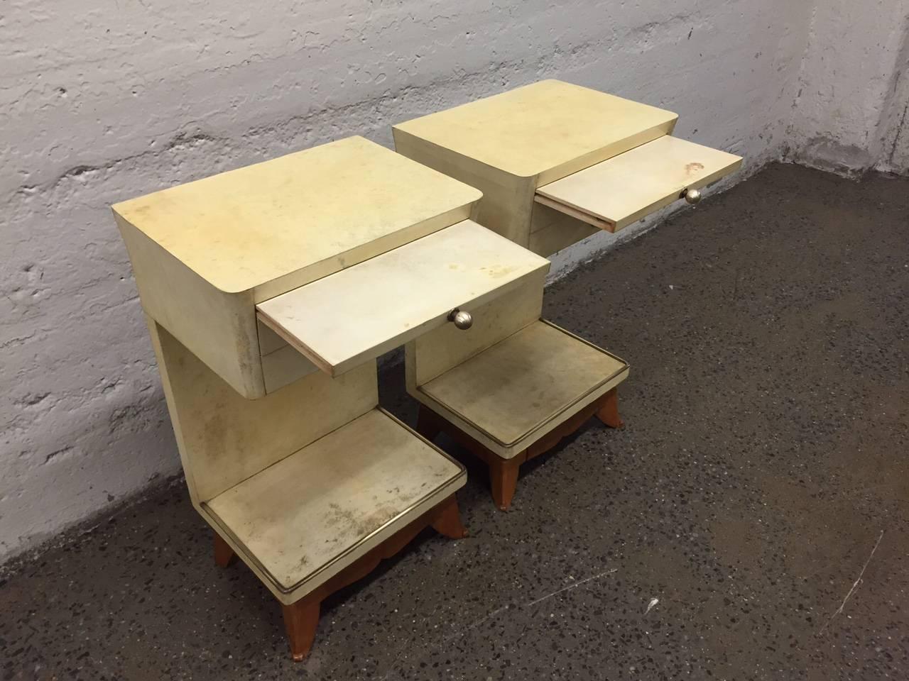 Mid-20th Century Pair of Parchment Nightstands Manner of Osvaldo Borsani For Sale