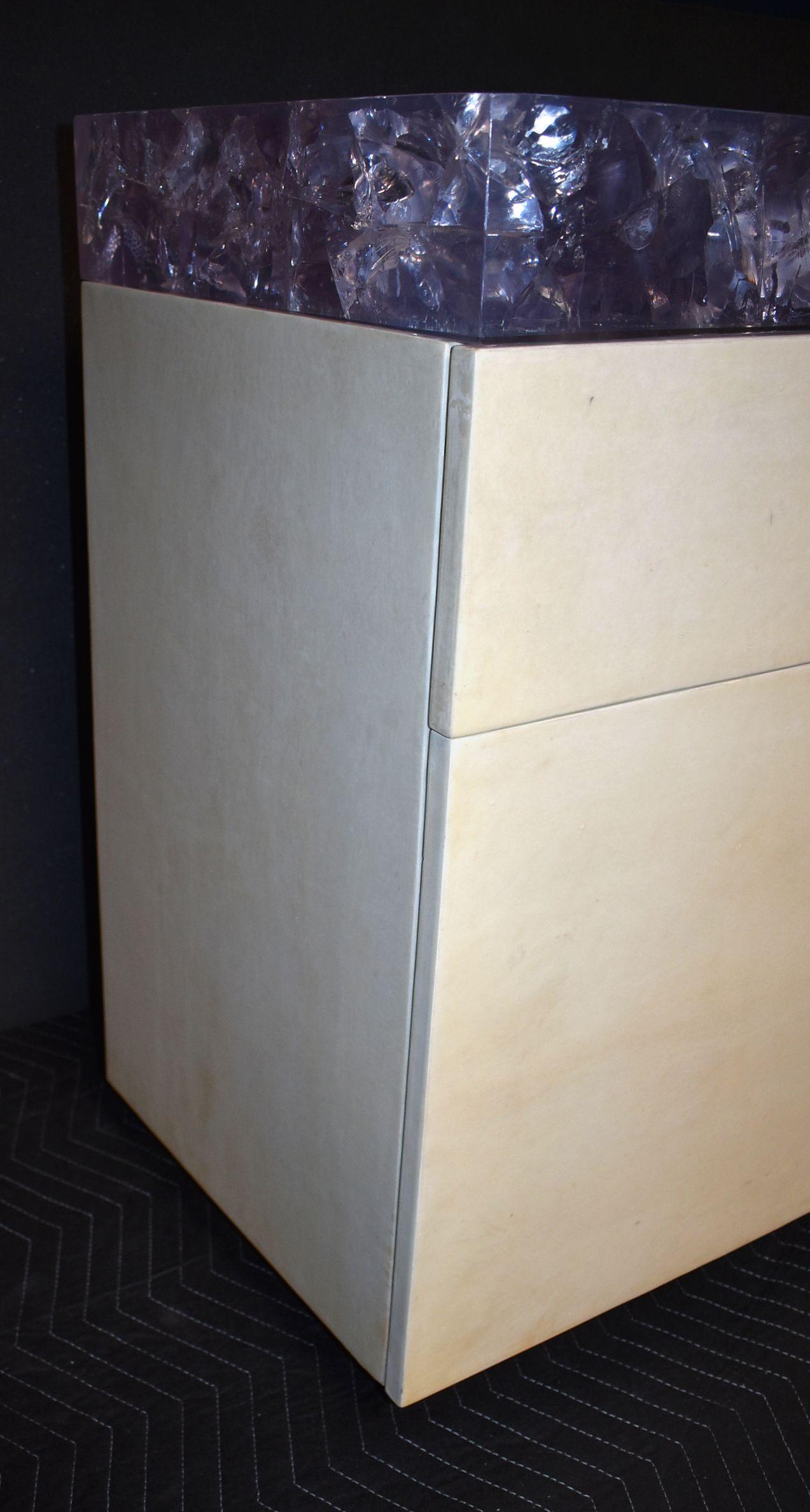 Parchment Paper Pair of Parchment Nightstands with Ice Cracked Resin Tops