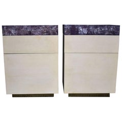 Retro Pair of Parchment Nightstands with Ice Cracked Resin Tops