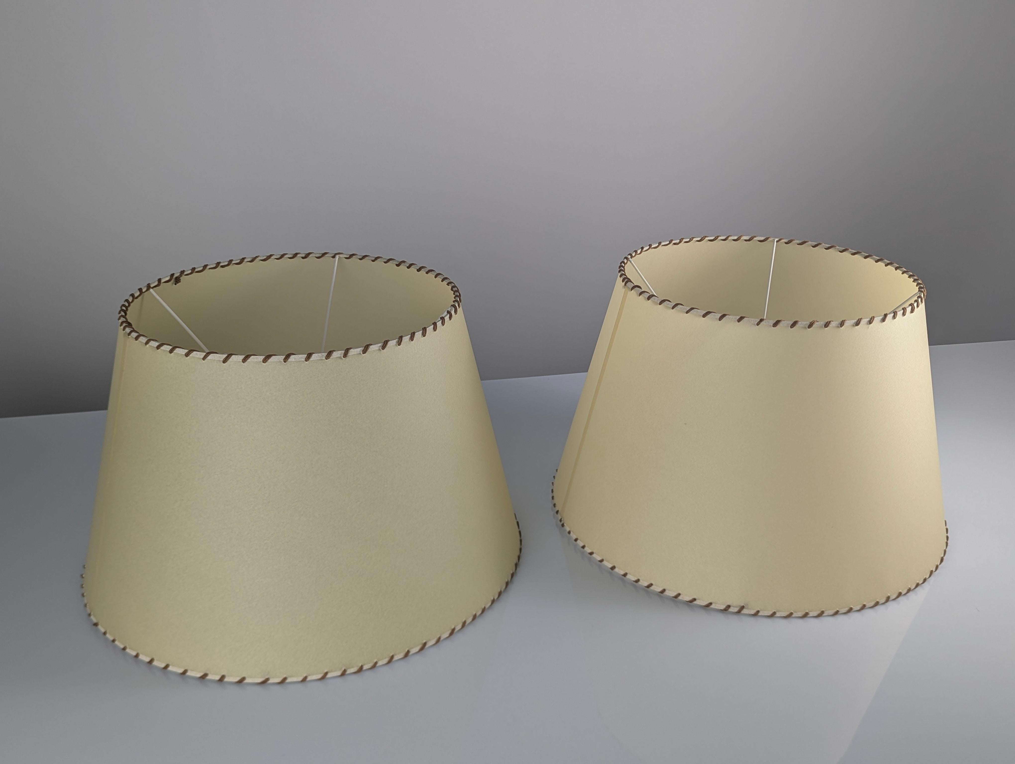 Hand-Crafted Pair of parchment paper and rope lampshades For Sale