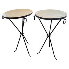 Vintage Pair of Parchment Top Tables in the style of Jean-Michel Frank