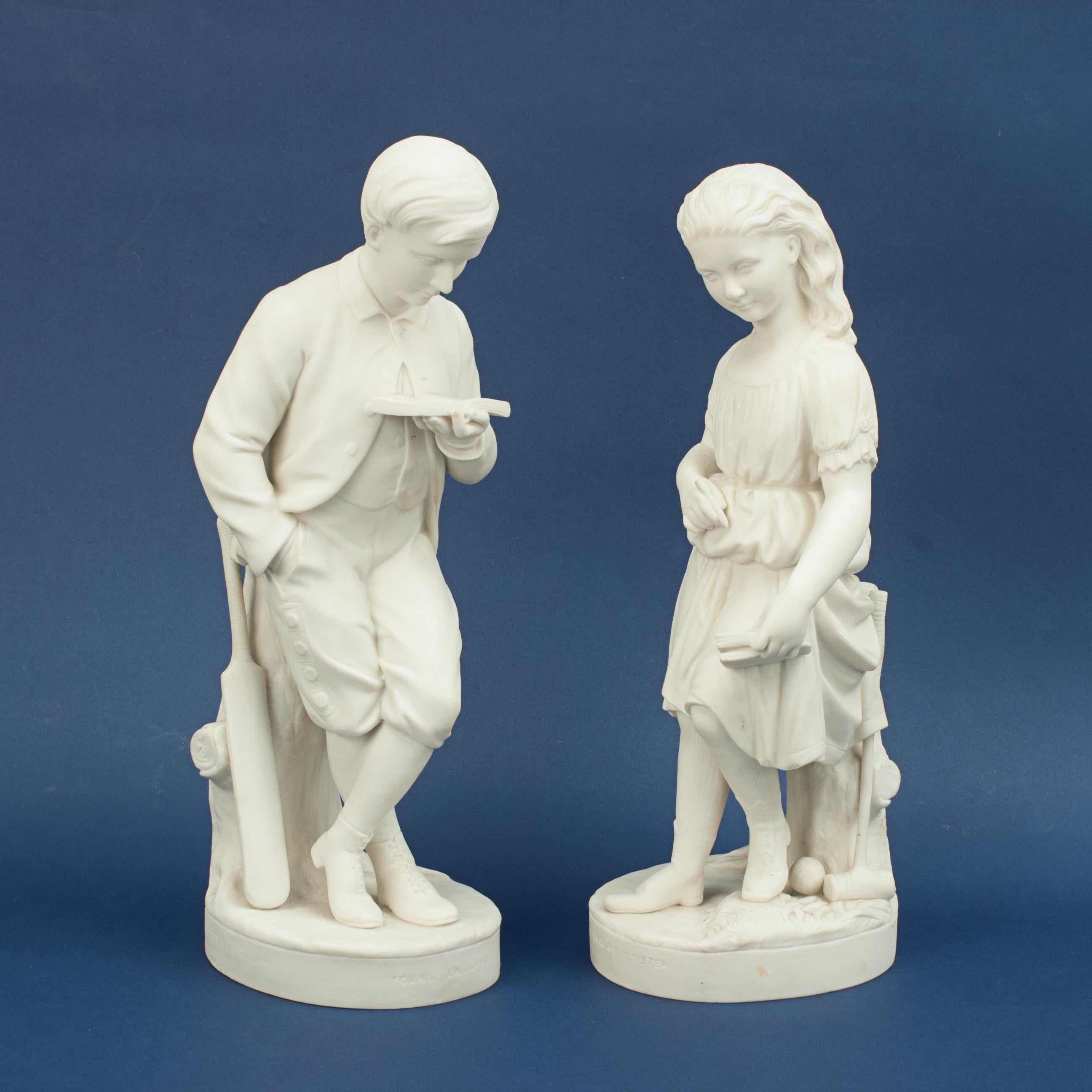 Vintage Copeland Parian Figures, Young England & His Sister.
A very good pair of Copeland figures, Parian Ware, entitled 'Young England' and 'Young England's Sister'. Both figures cast by the sculptor George Halse. Young England is seen reading a