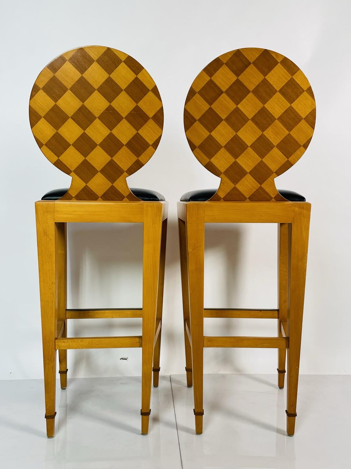 Late 20th Century Pair of Paris Hall Harlequin Bar Stools by John Hutton for Donghia