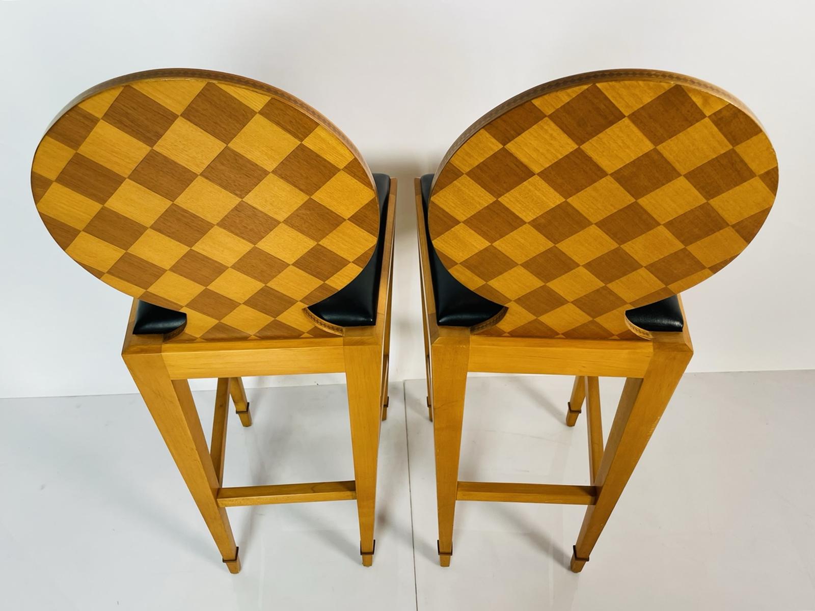 Textile Pair of Paris Hall Harlequin Bar Stools by John Hutton for Donghia