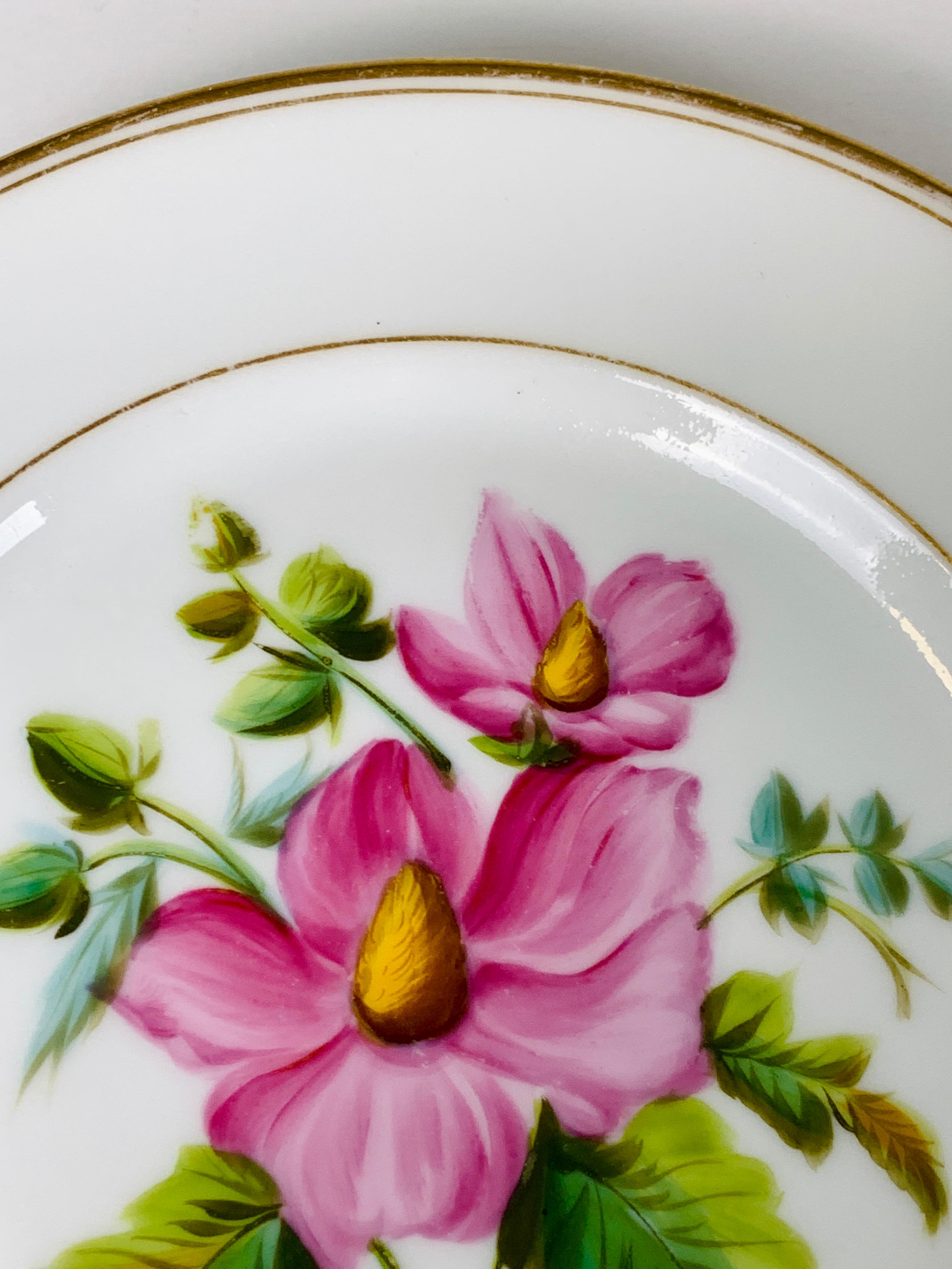 Napoleon III Pair of Paris Porcelain Botanical Dishes Painted by Feuillet, Circa 1850 For Sale
