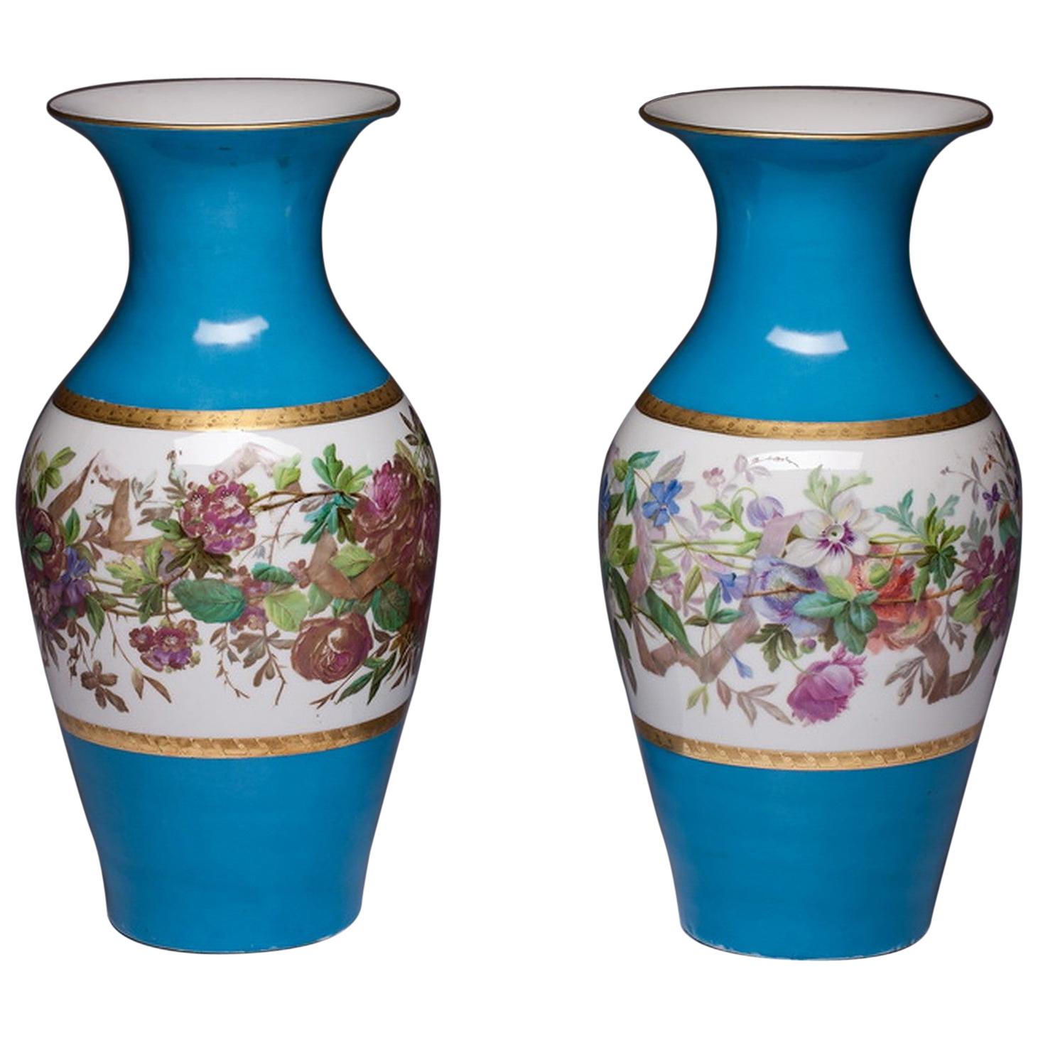 Pair of Paris Porcelain Botanical Vases, Mid-19th Century For Sale