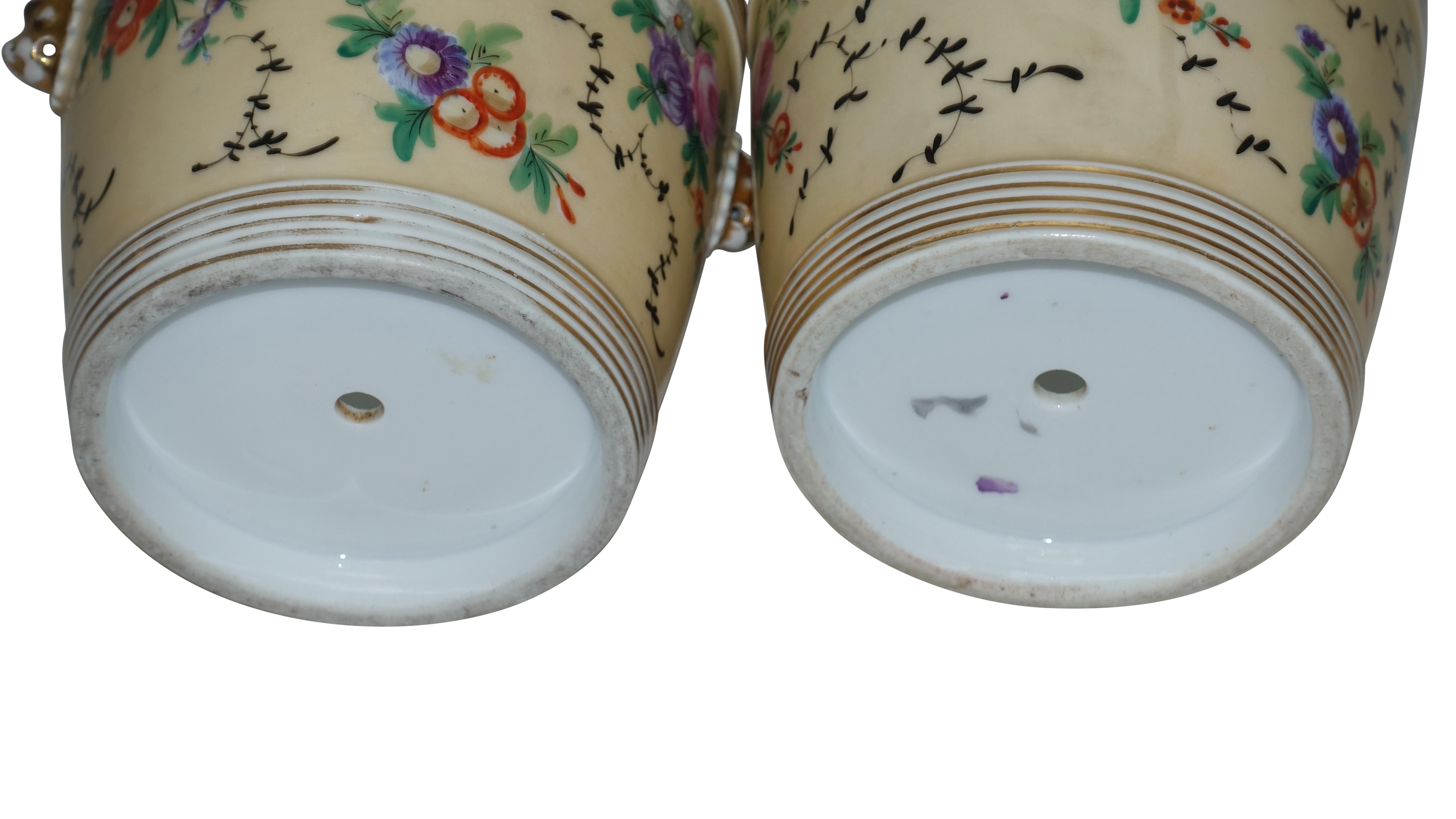 Pair of Paris Porcelain Cachepots with Hand-Painted Flowers, French, circa 1860 2