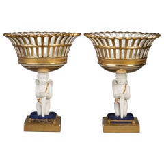 Antique Pair of Paris Porcelain Figural Baskets, circa 1840
