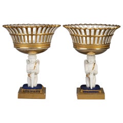 Antique Pair of Paris Porcelain Figural Baskets, circa 1840