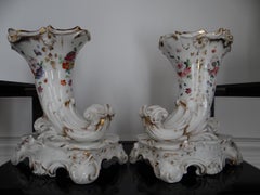 Pair of Paris Porcelain Flowerbuds Horns of Plenty 1840s