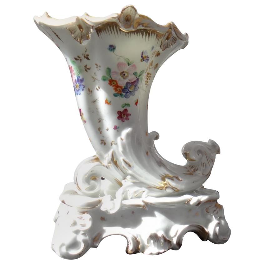 Pair of Paris Porcelain Flowerbuds Horns of Plenty 1840s For Sale