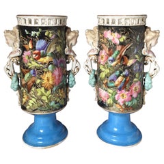 Pair of Paris Porcelain Hand Painted Cylinder Vases 