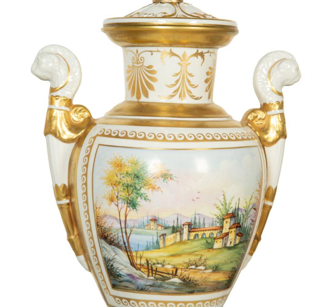 French Pair of Paris Porcelain Lamps For Sale
