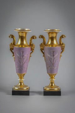 Pair of Paris Porcelain Pink and Gilt Vases, circa 1820