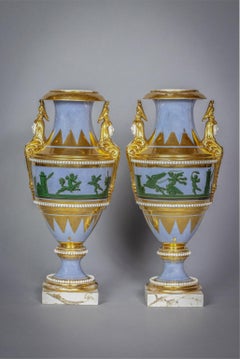 Pair of Paris Porcelain Powdered Blue Vases, circa 1820