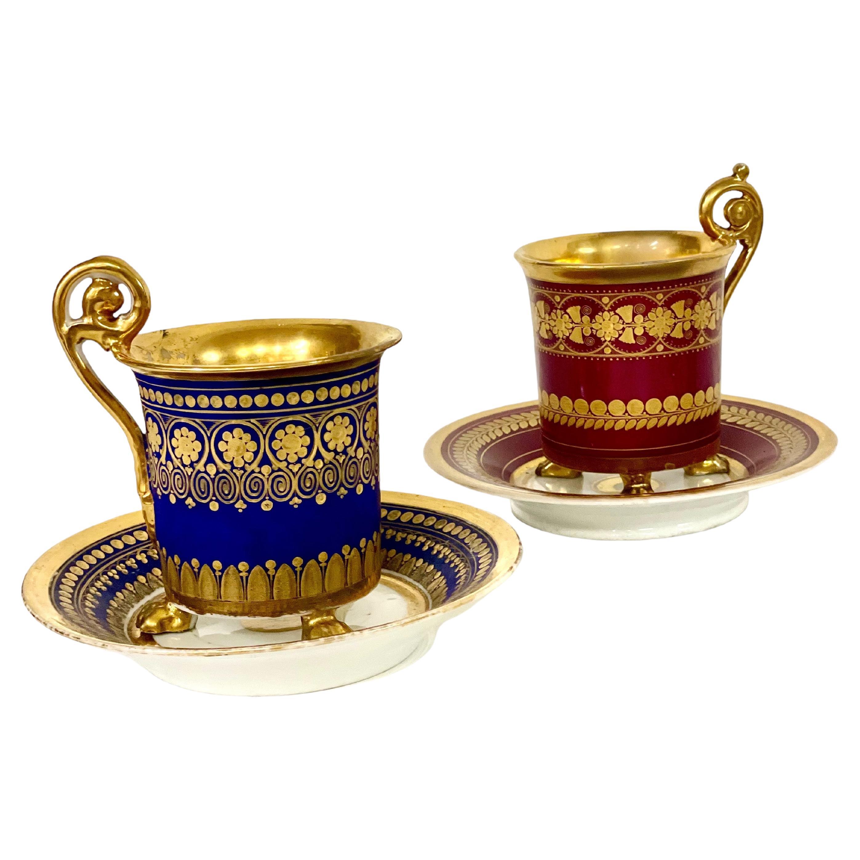Pair of Paris Porcelain Three-Footed Gilded Coffee Cups. Empire Period For Sale