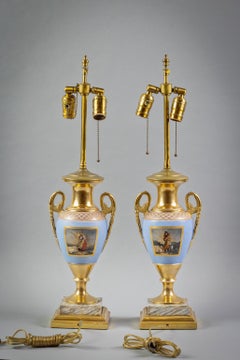 Pair of Paris Porcelain Two-Handled Vases as Lamps, circa 1820