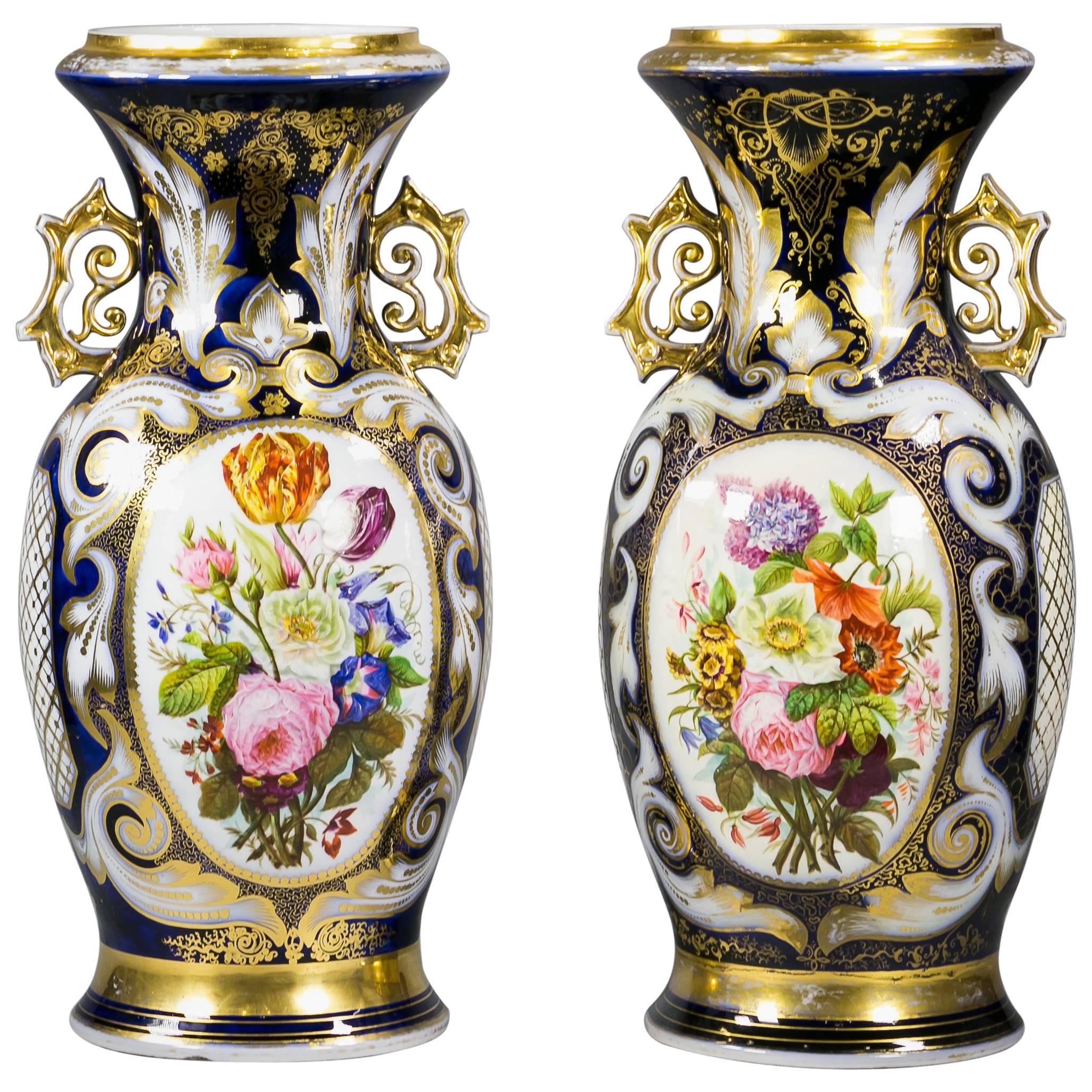 Pair of Paris Porcelain Two Handled Vases, circa 1840