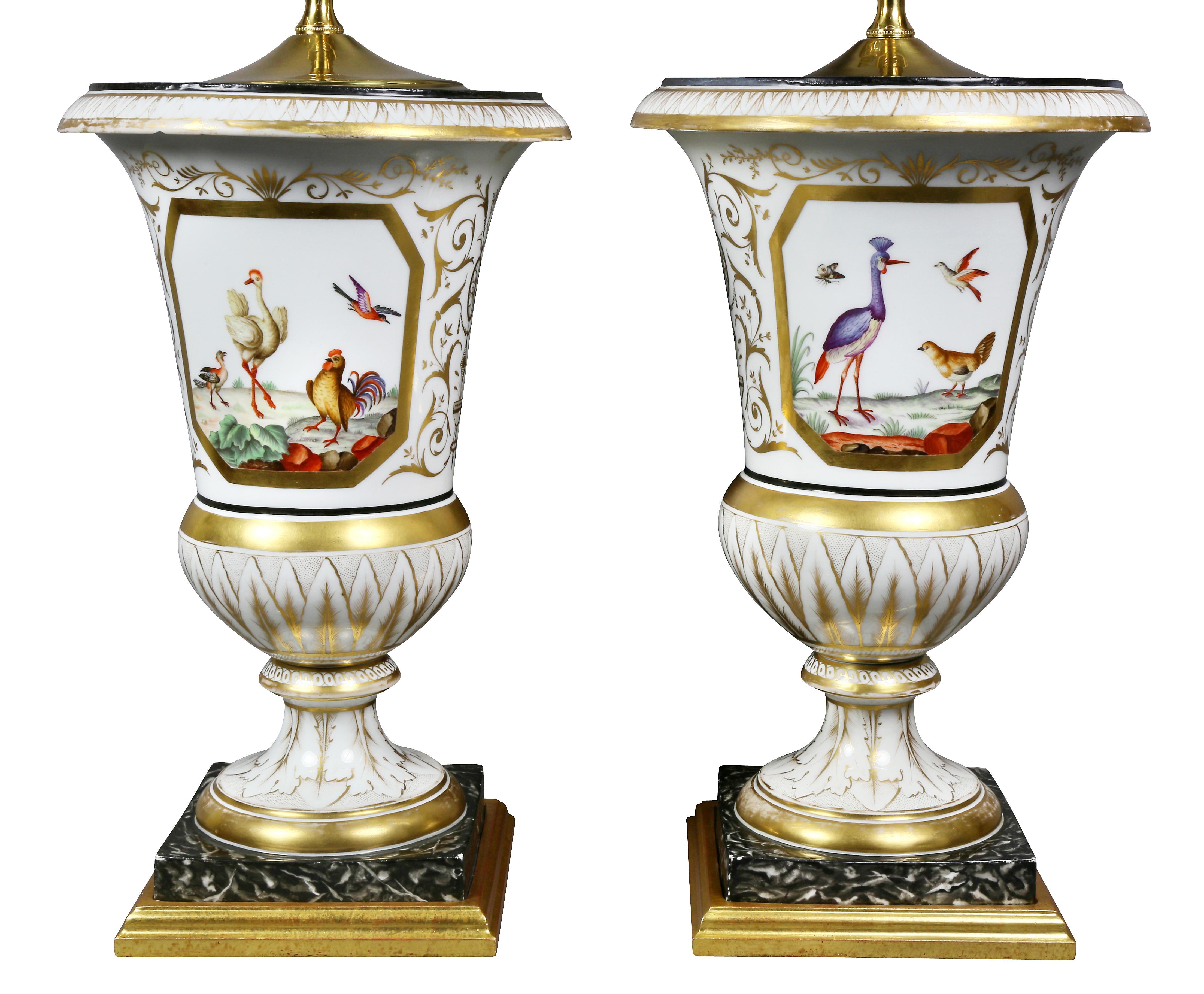 Neoclassical Pair of Paris Porcelain Urn Form Table Lamps