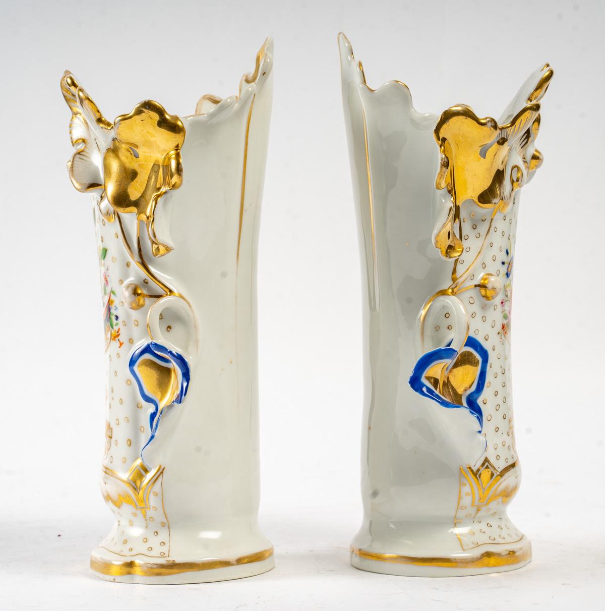 European Pair of Paris Porcelain Vases, 19th Century