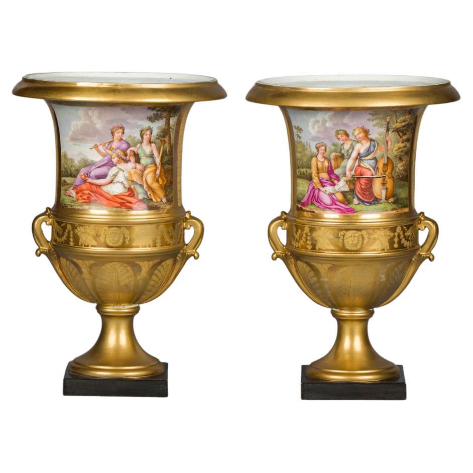 Pair of Paris Porcelain Vases, circa 1820 For Sale
