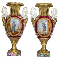 Antique Pair of Paris Porcelain Vases, circa 1830