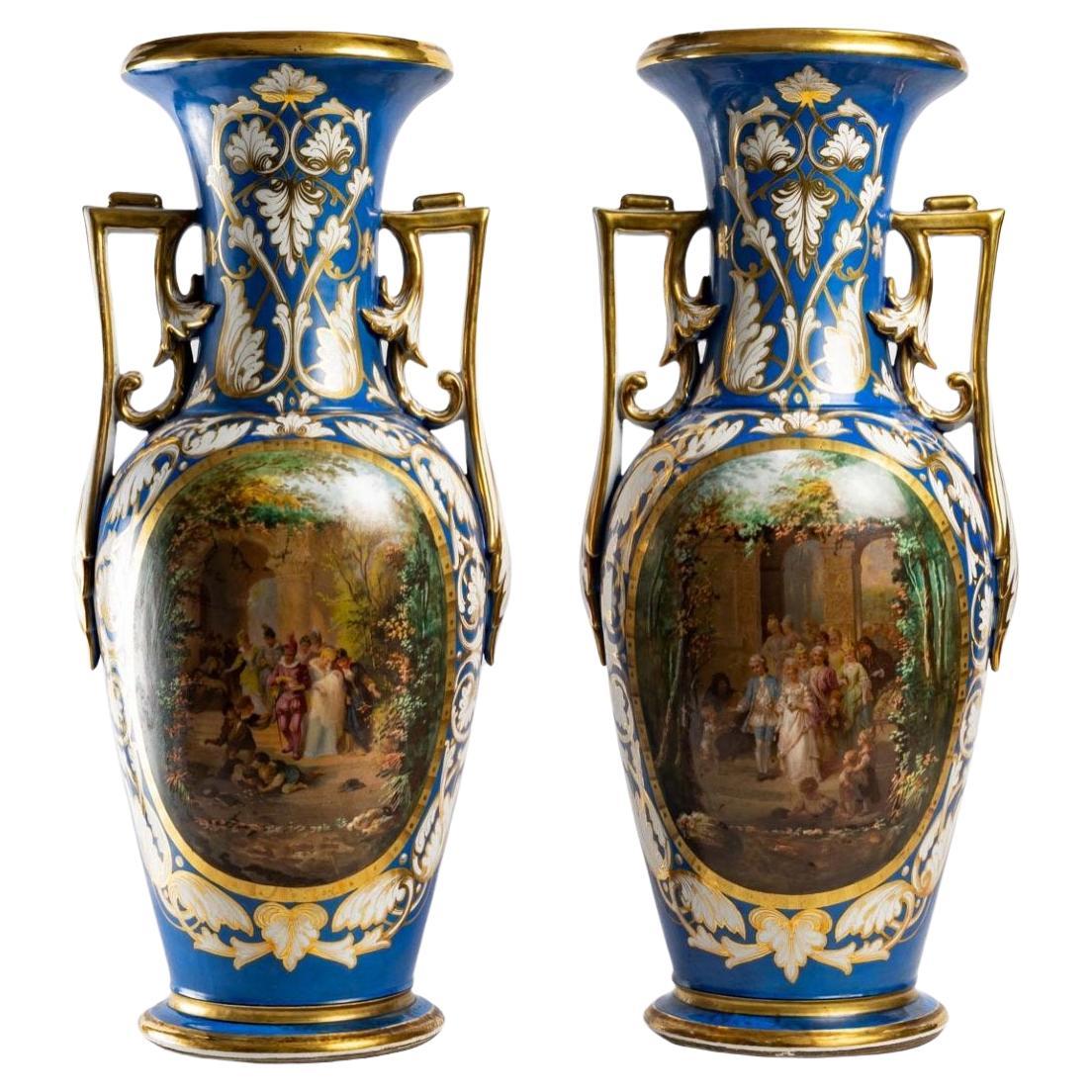Pair of Paris Porcelain Botanical Vases, Mid19th Century For Sale at