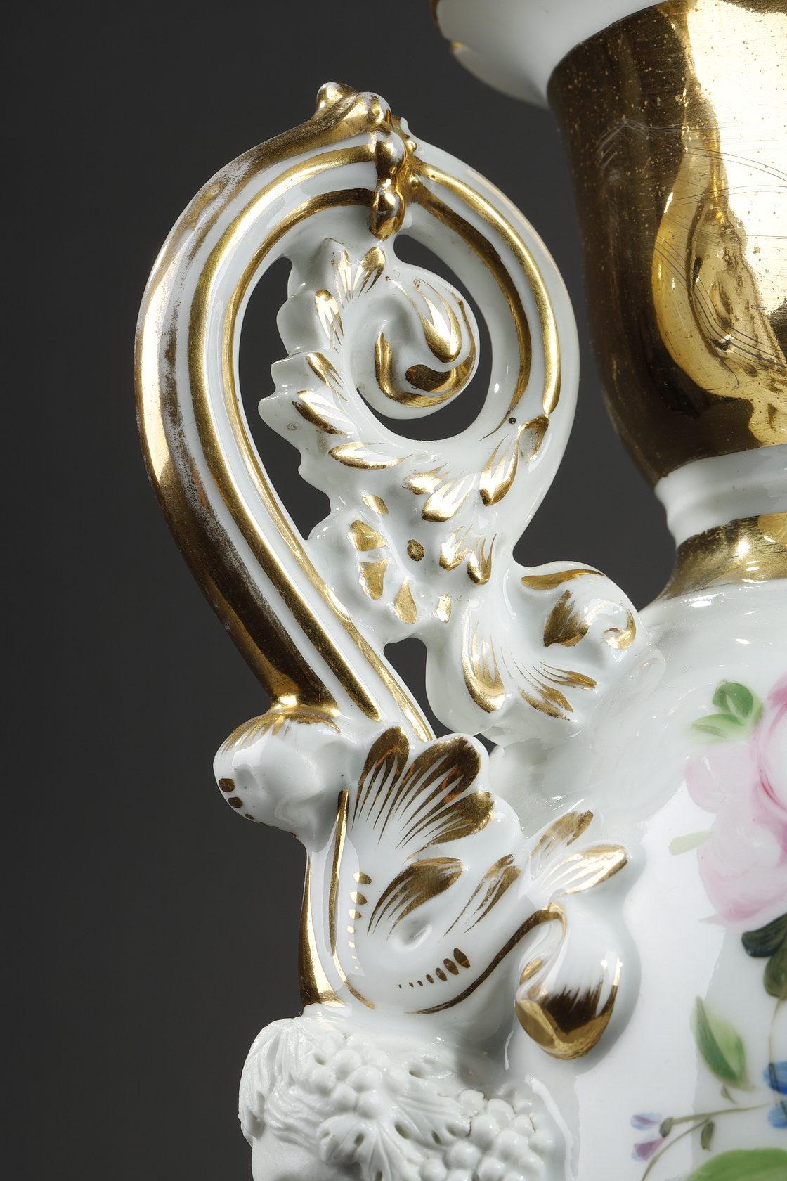 Pair of Paris Porcelain Vases with Floral Decoration For Sale 6