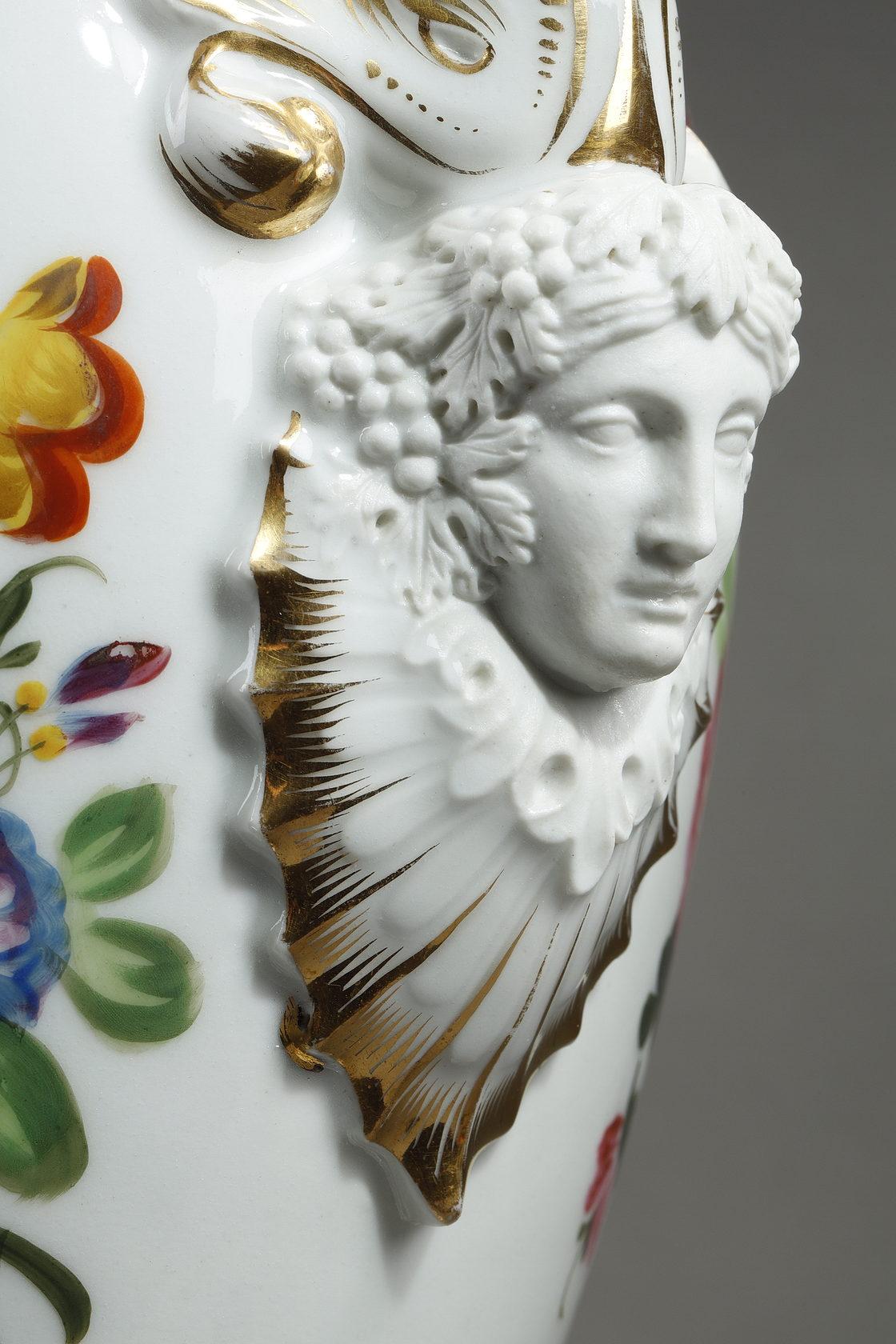 Pair of Paris Porcelain Vases with Floral Decoration For Sale 7