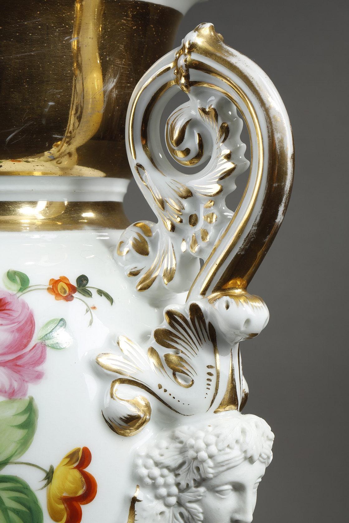 Pair of Paris Porcelain Vases with Floral Decoration For Sale 5