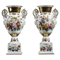 Pair of Paris Porcelain Vases with Floral Decoration