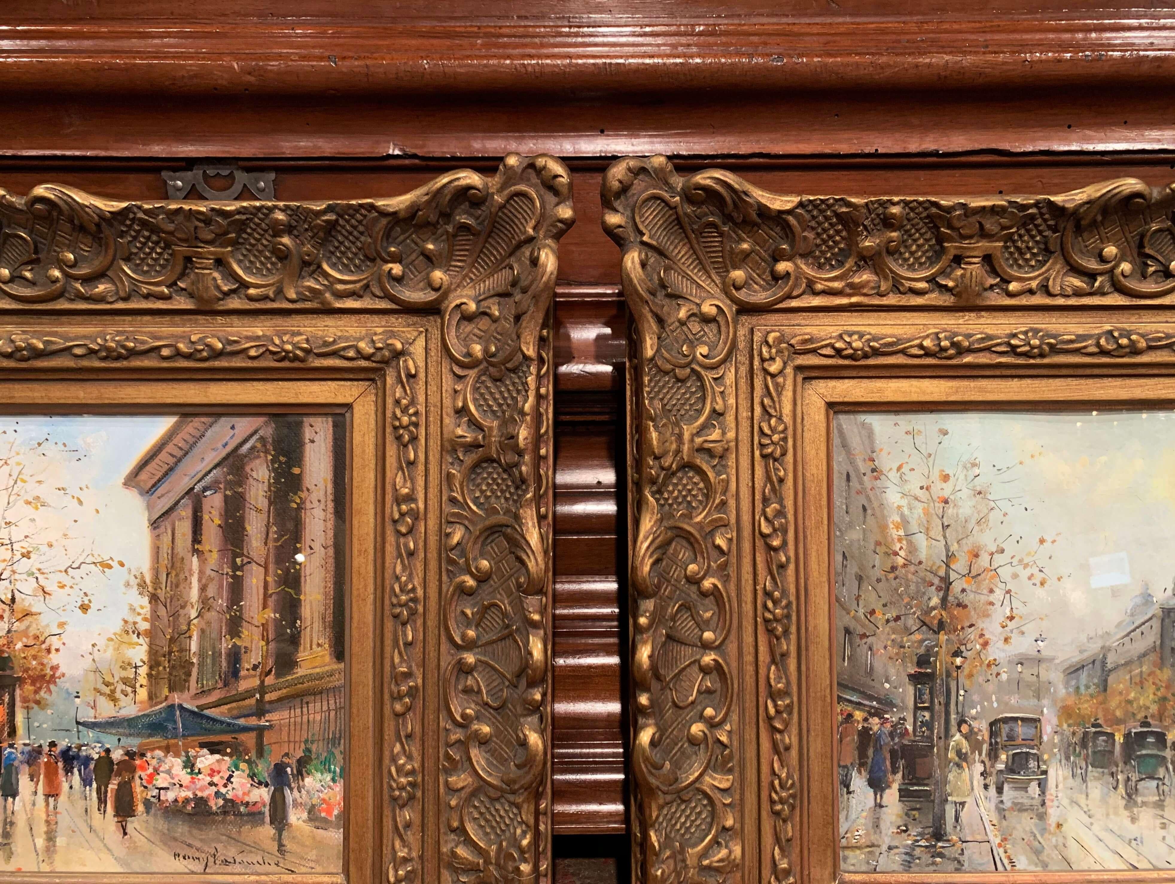 Pareja de pinturas al gouache Escenas de París en marcos dorados Firmado Henri La Touche en venta 3