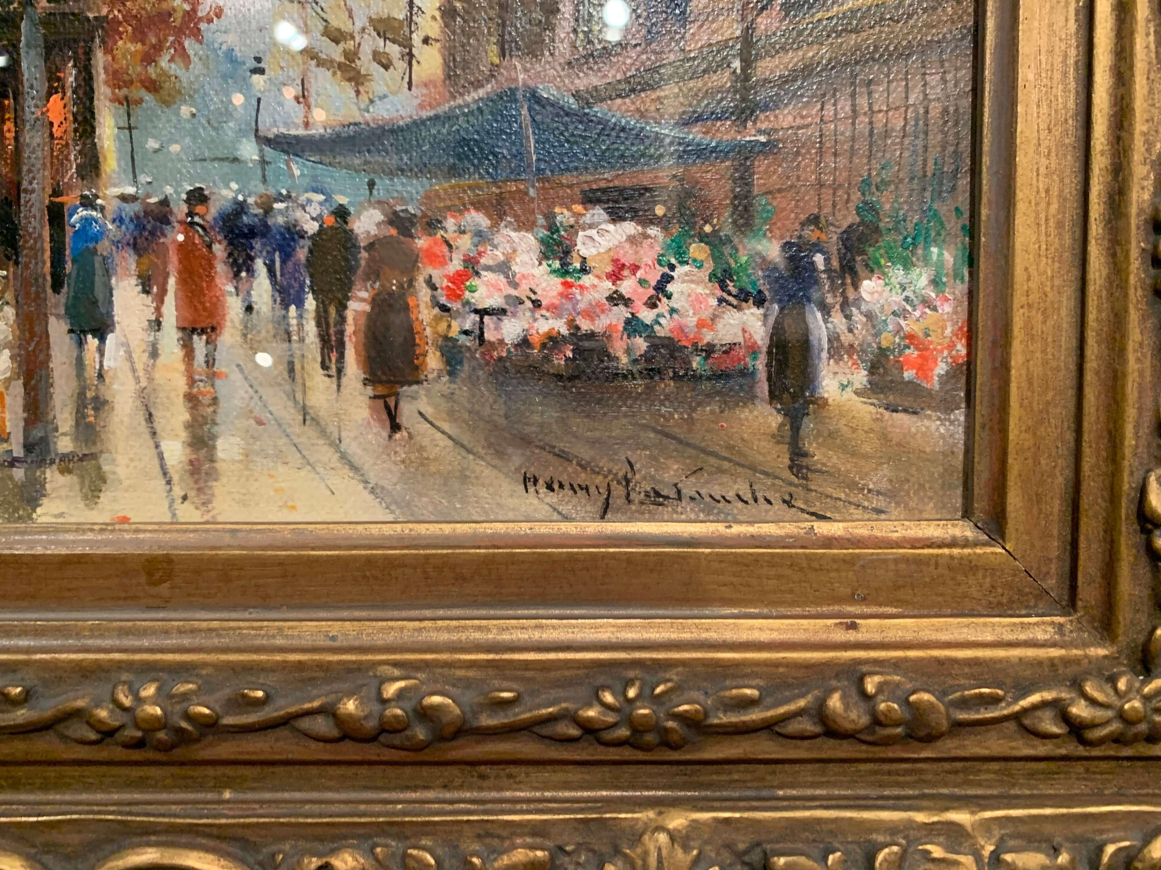 Paire de scènes de Paris peintes à la gouache dans des cadres dorés, signés Henri La Touche en vente 6