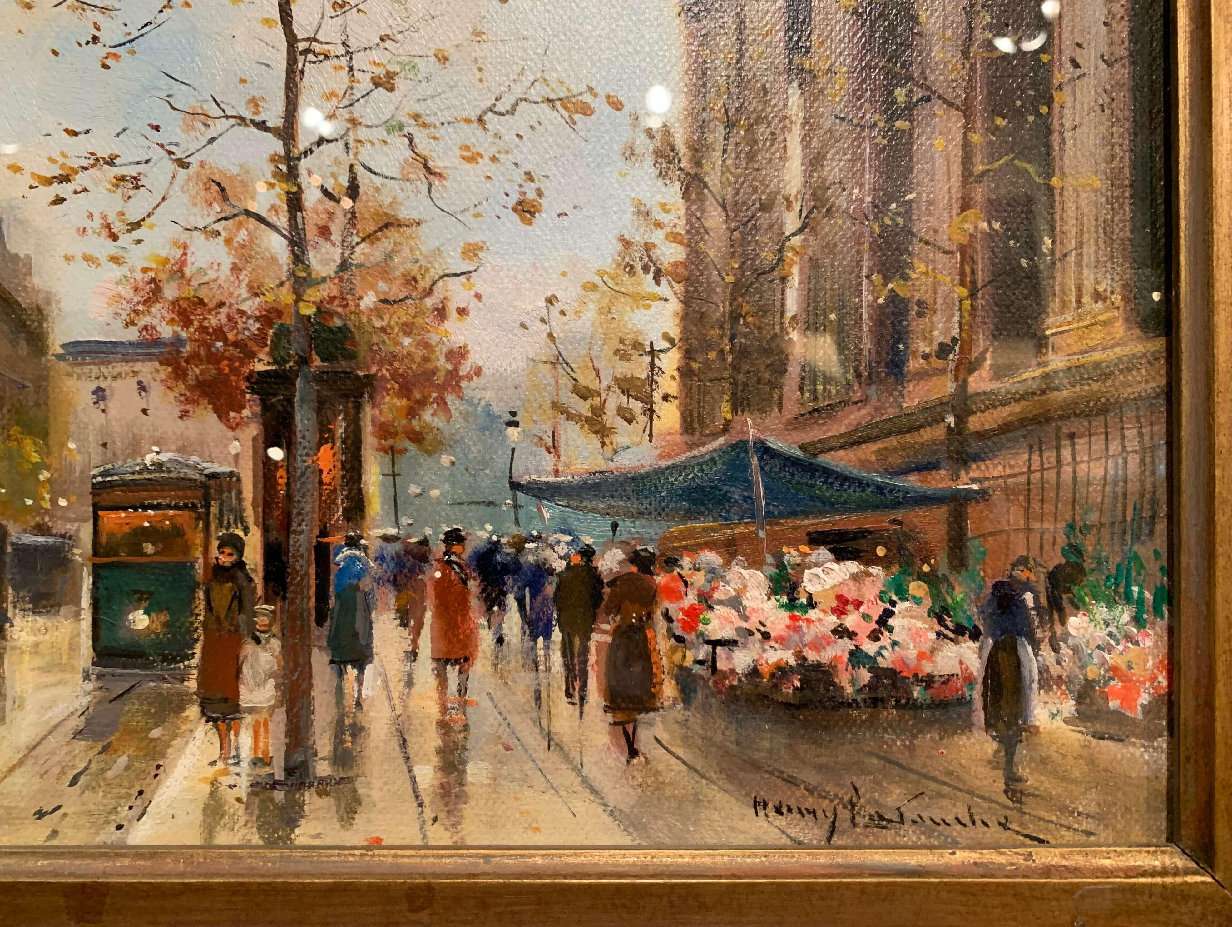 Pair of Paris Scenes Gouache Paintings in Gilt Frames Signed Henri La Touche In Excellent Condition For Sale In Dallas, TX