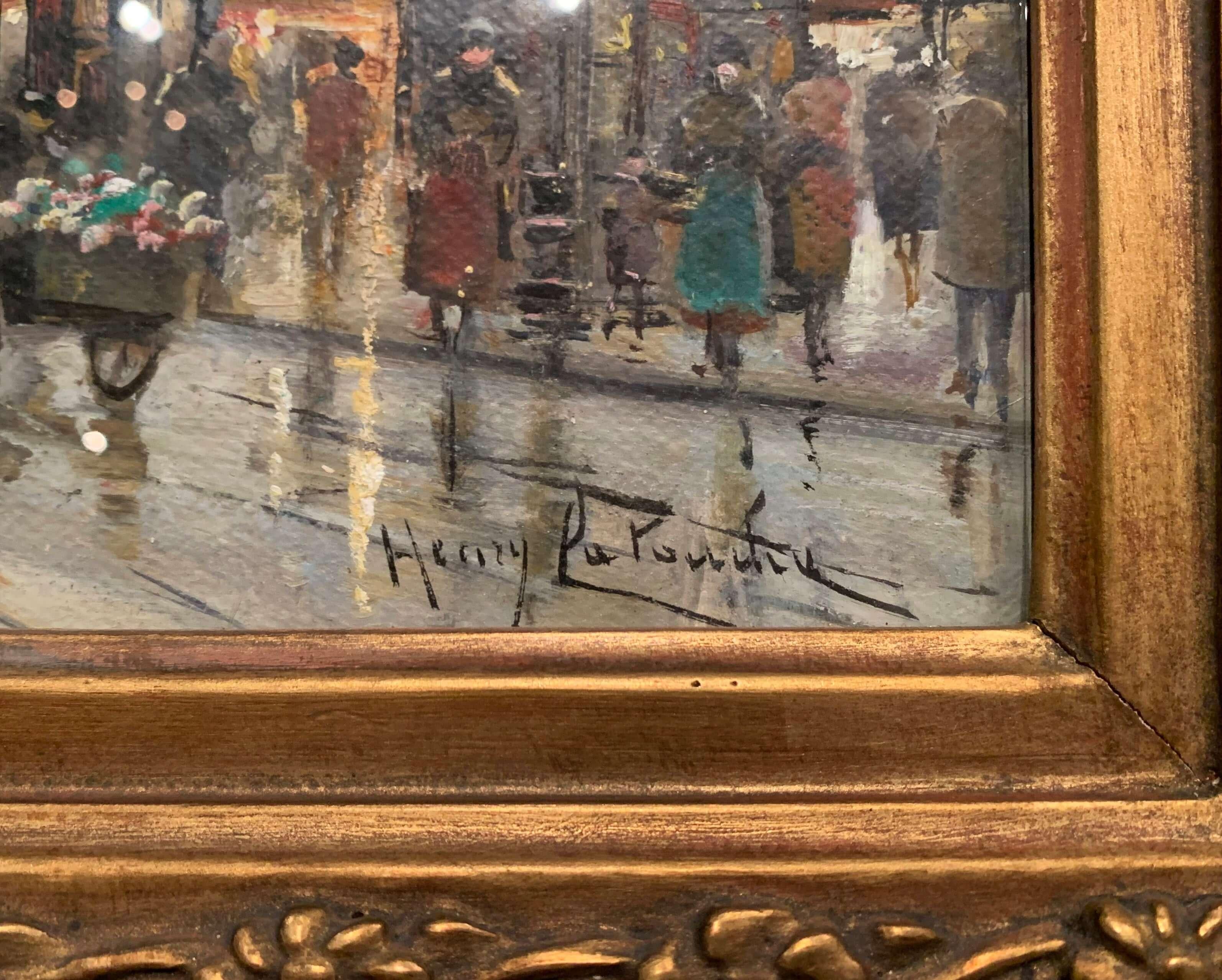 Paire de scènes de Paris peintes à la gouache dans des cadres dorés, signés Henri La Touche en vente 1