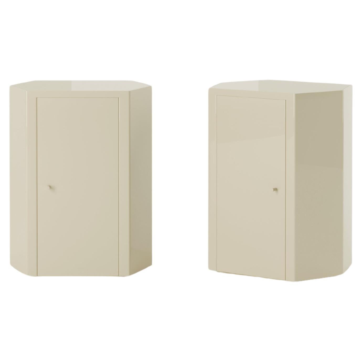 Pair of Park Night Stands in Butter Cream Lacquer by Yaniv Chen for Lemon