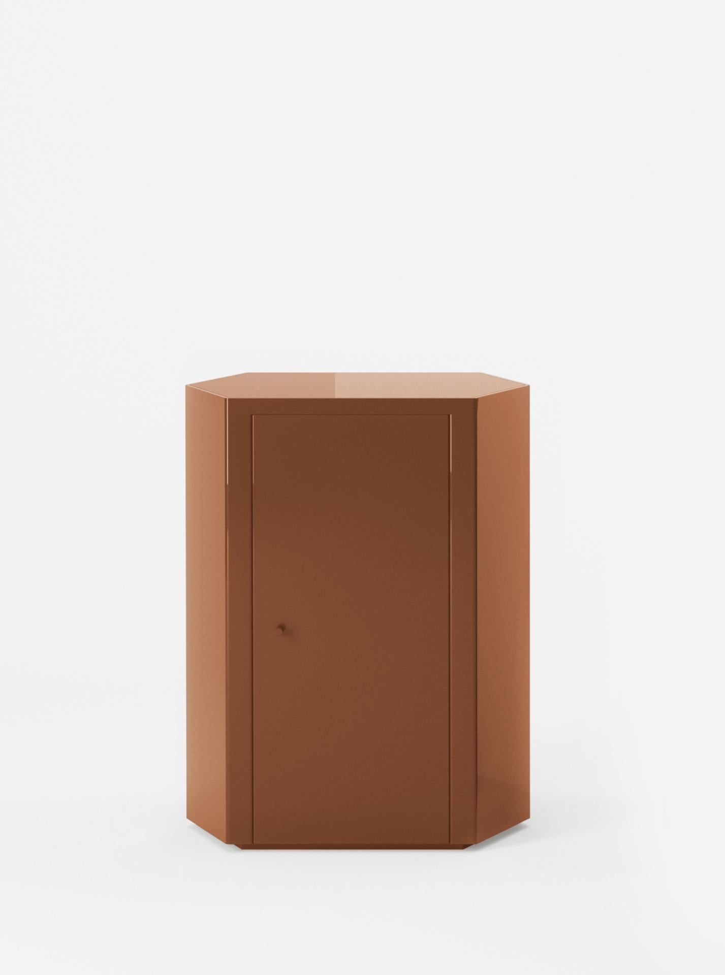 Minimalist Pair of Park Night Stands in Cider Orange Brown Lacquer by Yaniv Chen for Lemon For Sale