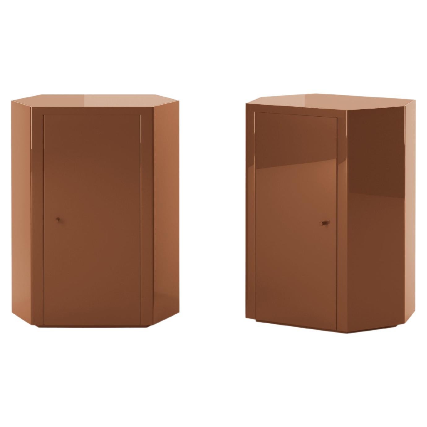 Ein Paar Park Night Stands in Cider Orange Brown Lack von Yaniv Chen für Lemon im Angebot