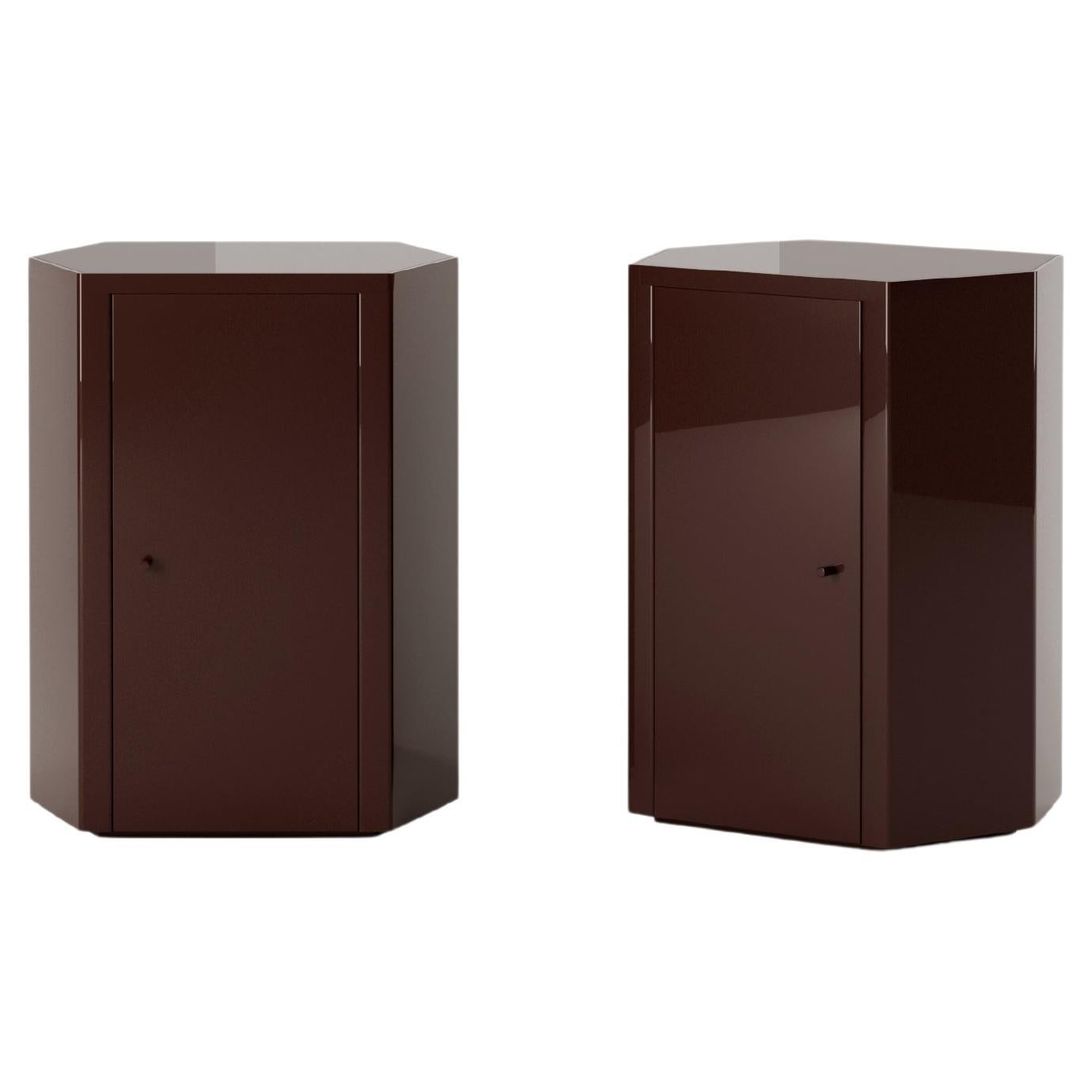 Pair of Park Night Stands in Espresso Brown Lacquer by Yaniv Chen for Lemon For Sale