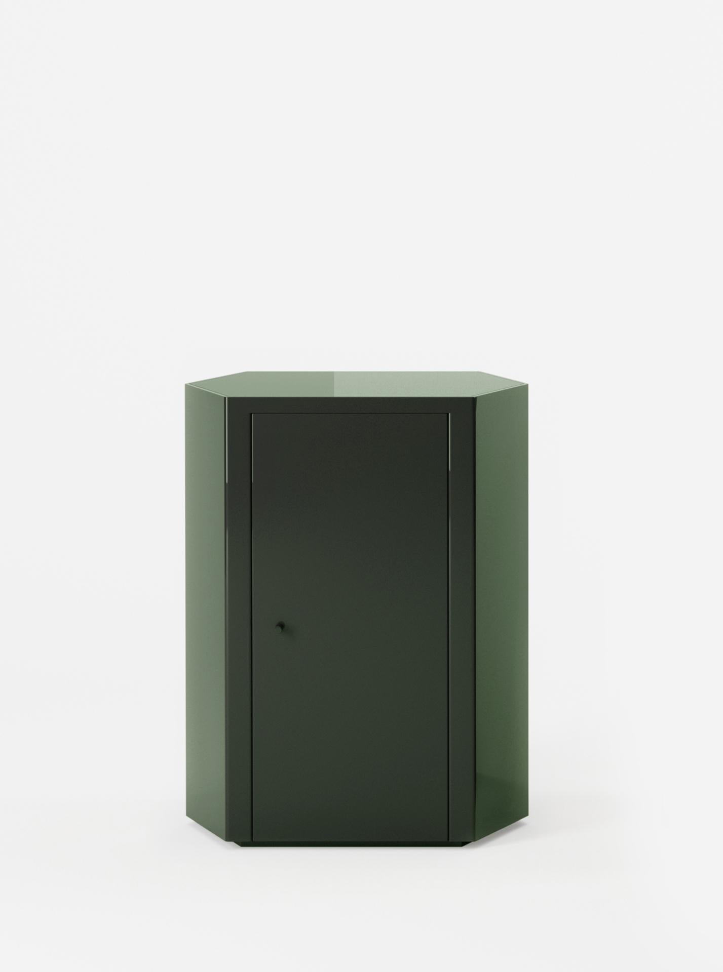 Minimalist Pair of Park Night Stands in Forest Green Lacquer by Yaniv Chen for Lemon For Sale