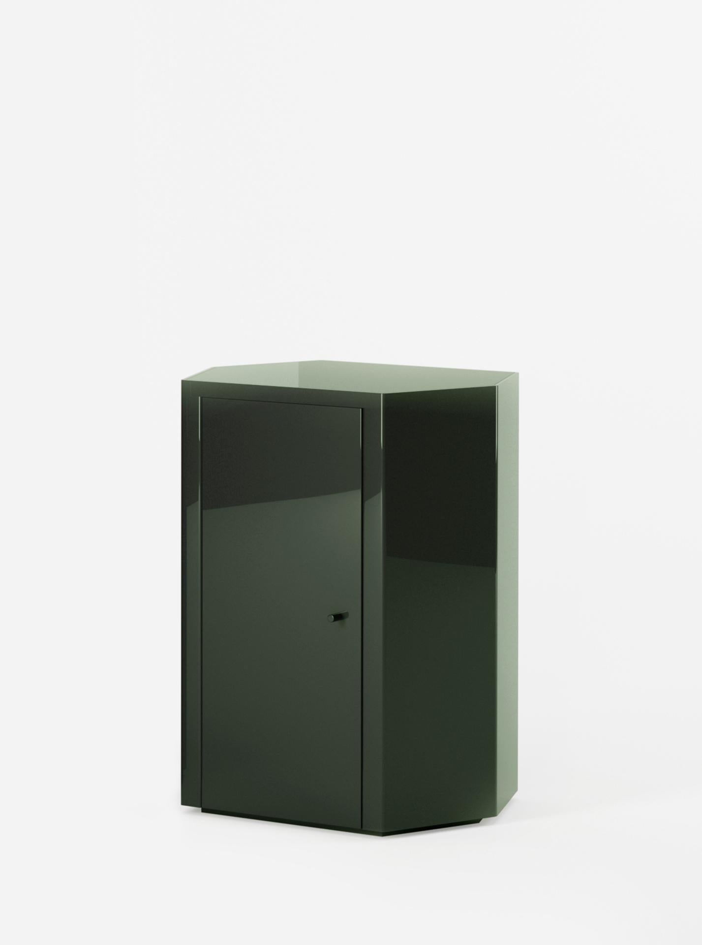 South African Pair of Park Night Stands in Forest Green Lacquer by Yaniv Chen for Lemon For Sale