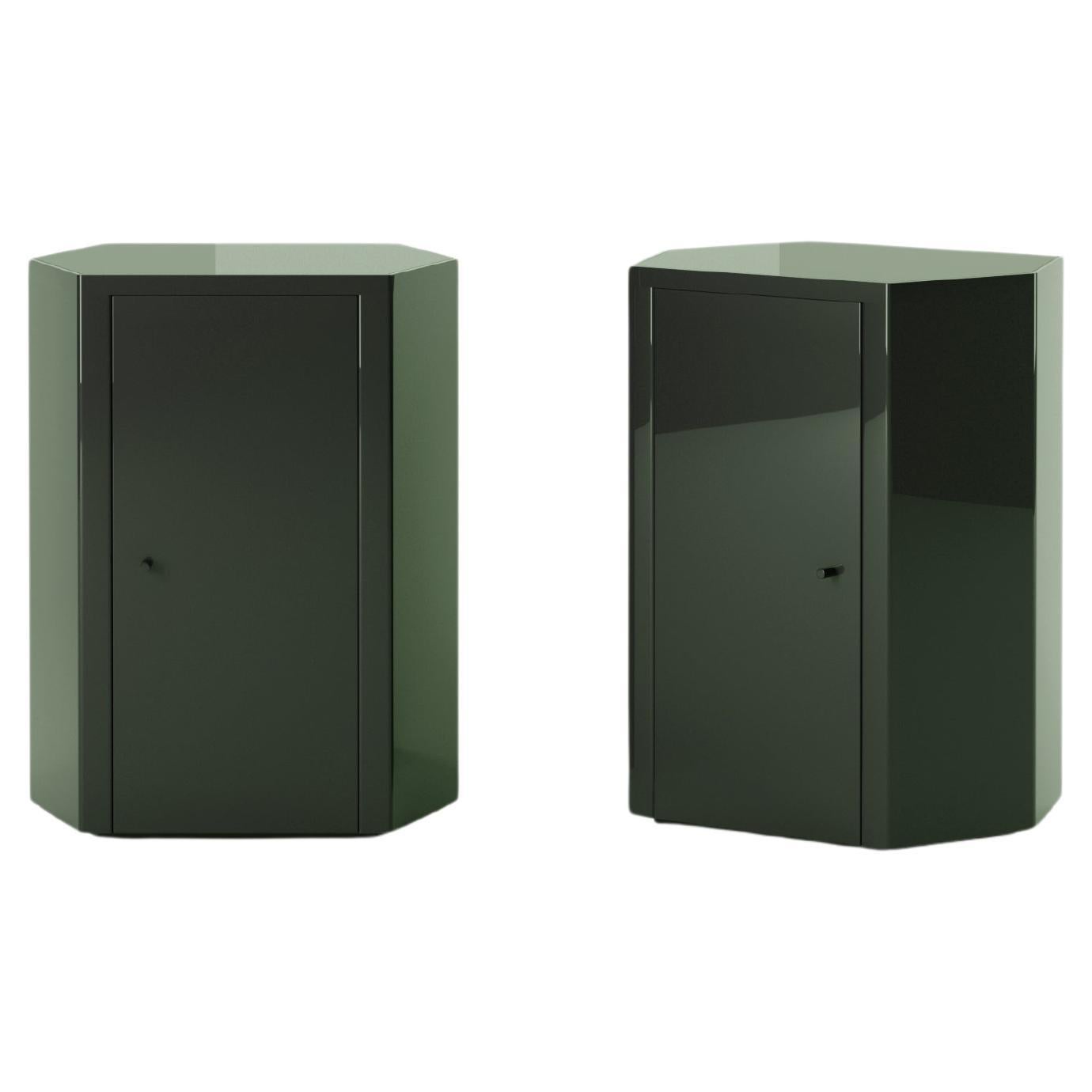 Pair of Park Night Stands in Forest Green Lacquer by Yaniv Chen for Lemon For Sale