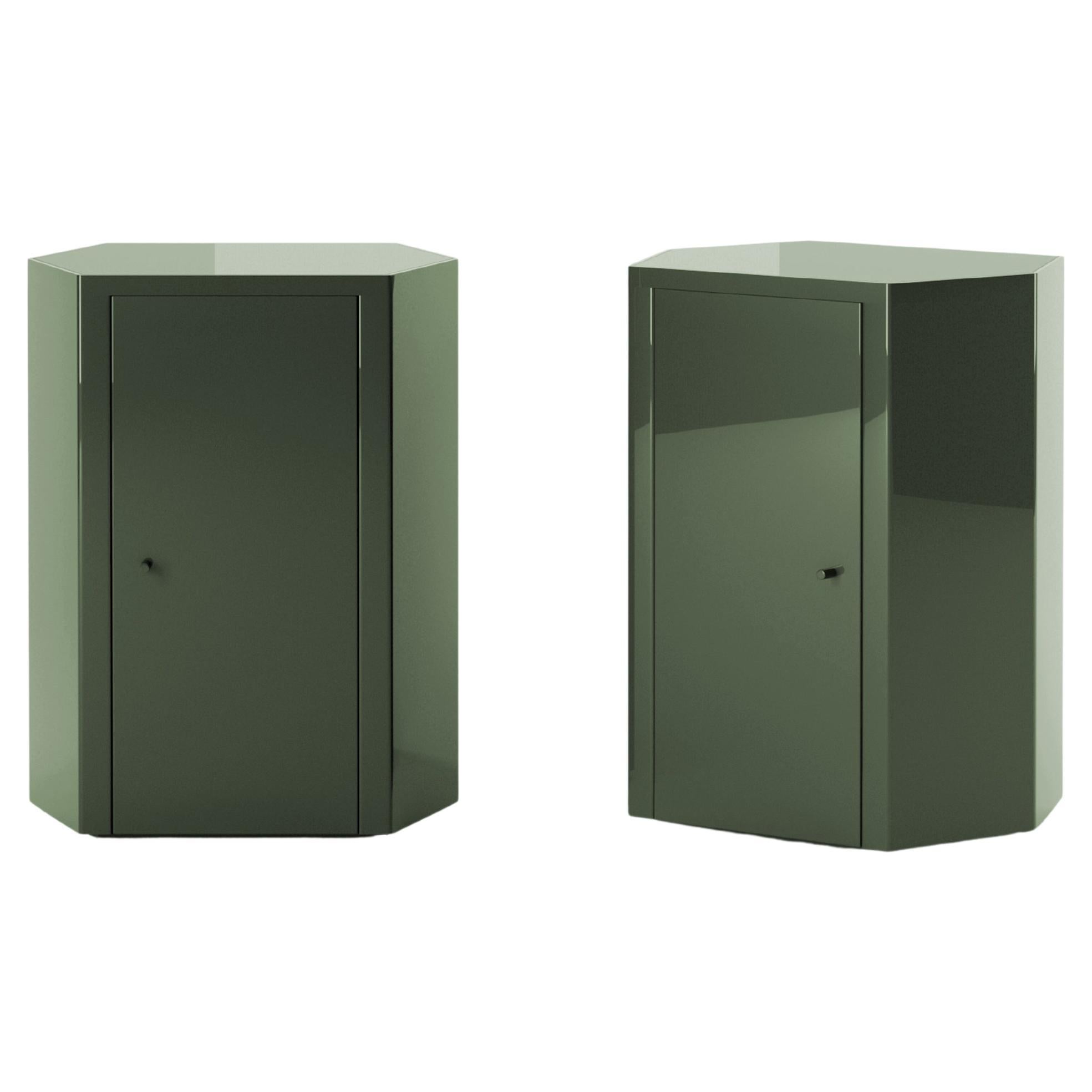 Pair of Park Night Stands in Forest Green Lacquer by Yaniv Chen for Lemon
